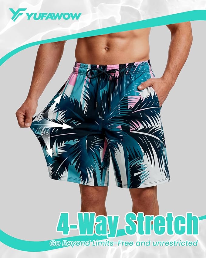 Men Swim Trunks 9 Inch with Mesh Lining Breathable Quick Dry Drawstring Pockets for Summer Beach Pool Board