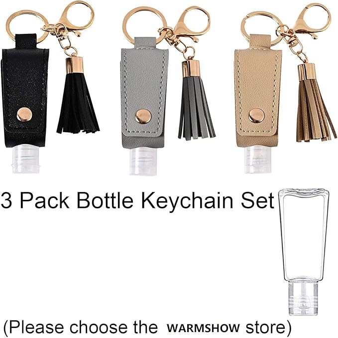 Milcraft Portable Empty Travel Bottle Keychain Hand Sanitizer Bottle Holder 3 Pack 1oz / 30ml Small Squeeze Bottle Refillable Containers for Toiletry Shampoo Lotion Soap (Black+Grey+Khaki)