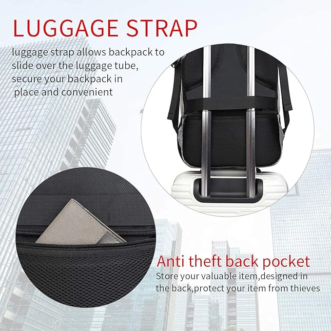 Monsdle Travel Laptop Backpack Anti Theft Backpacks with USB Charging Port, Travel Backpacks Business Work Bag 15.6 Inch College Computer Bag for Men Women, Grey