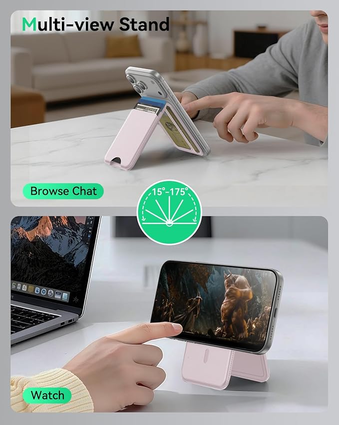 TWZKG for MagSafe Wallet, Works with Apple Find My,5 Card Holder with Stand, Magnetic Phone Wallet for iPhone 17/16/15/14/13/12 Pro Max Plus Air, RFID Blocking Vegan Leather,Pink
