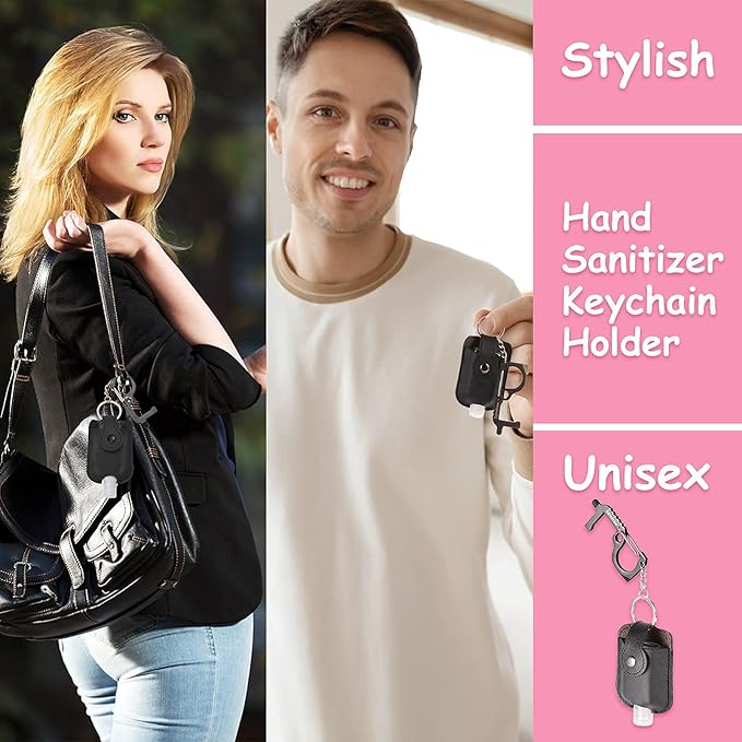 Hand Sanitizer Keychain, Hand Sanitizer Spray Holder, Premium PU Leather Travel Size Bottle Cases (1 oz), Refillable, Squeeze or Spray, Black, Empty