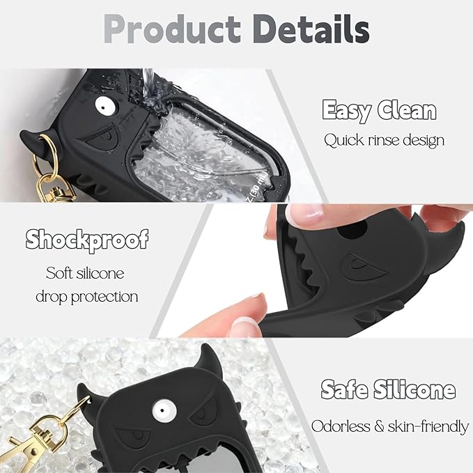 Hand Sanitizer Case Compatible with Touchland, Cute Monster Silicone Holder Keychain 1 Fl Oz, 2 Pcs Black & White