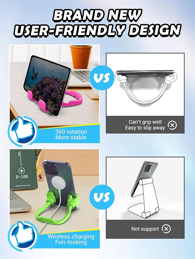 Gifts for Mothers Day Mom Wife Adults Cell Phone Stand - 2 Pack Thumbs Up Lazy Phone Holder for Desk Stocking Stuffers Birthday Gifts for Girls Boys Kids Men (Hot Pink & Avocado Green, 2)