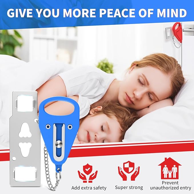 Portable Door Lock,2Pack Hotel Door Lock for Travel,Extra Lock for Additional Privacy and Safety in Home,Hotel and Apartment,Protect Family Security in Traveling,Home,Hotel,Apartment,AirBNB