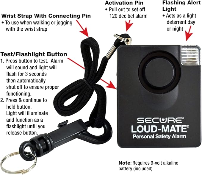 Secure Safety Solutions Loud-Mate 130 dB Panic Alarm Emergency Alert for Personal Safety and Protection Against Attackers, Mugging, Robbery - Extra Loud Siren with Light for Women & Men Self Defense
