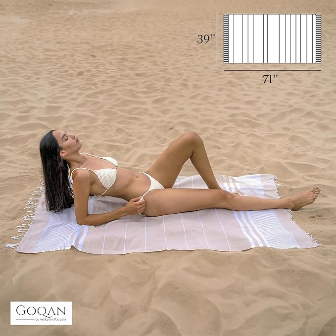 Goqan Turkish Beach Towels Oversized 6 Pack 39x71, Large Beach Blankets, 100% Cotton Sand Free, Quick Dry Towel Set, Pool Essentials for Family on Airplane, Travel, Beach Bag, Lightweight -Beige