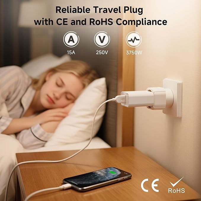 Cable Matters European to US Plug Adapter, EU to US Plug Adapter Converter for Type C/E/F to Type B, Works with Devices from France, Germany, Italy, Spain, Greece, and More, CE & RoHS Certified