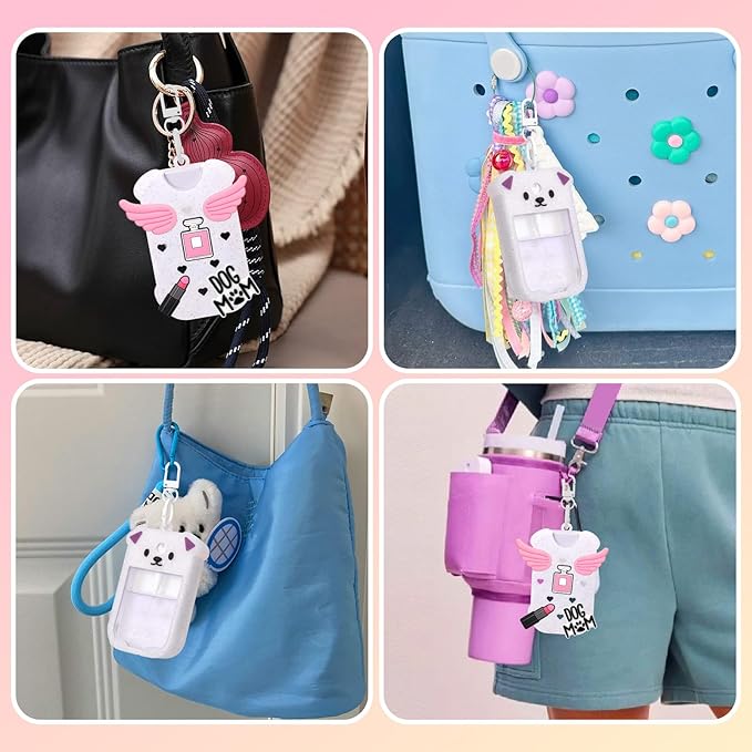 Juome Silicone Case for Touchland Hand Sanitizer Spray with Keychain & Charms, Dog Protective Holder Compatible with Touchland Power Mist & Glow Mist 1 FL Oz/30ML, Travel Cover Sleeve Accessory- Bling