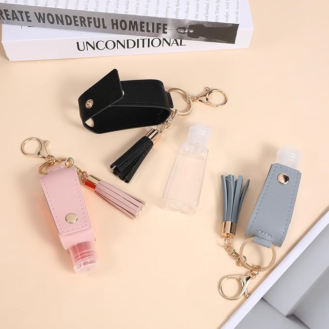 3 PCS Portable Empty Bottle Keychain, 30 ml Hand Sanitizer Holder Keychain, Travel 1oz Mini Hand Sanitizers Case for Travel Lotion Liquid Soap Shampoo (Blue Pink Black)