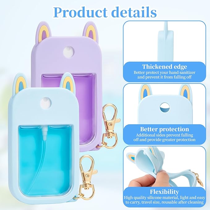 2-Pack Hand Sanitizer Spray Case Compatible with Touchland, Silicone Travel Hand Sanitizer Case Holder with Keychain for Touch Land Mist Cases 1FL. OZ - Blue,Purple