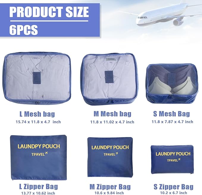 12 Set Travel Packing Cubes Luggage Packing Bags Reusable Lightweight Suitcase Organizer Cubes Set for Travel Accessories (Deep Blue+Grey)