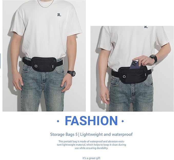Slim Money Belt for Travel - Anti-Theft Hidden Passport Holder Waist Wallet with Secure Pouch for Cash, Credit Cards & Phone Safe (Small Black)