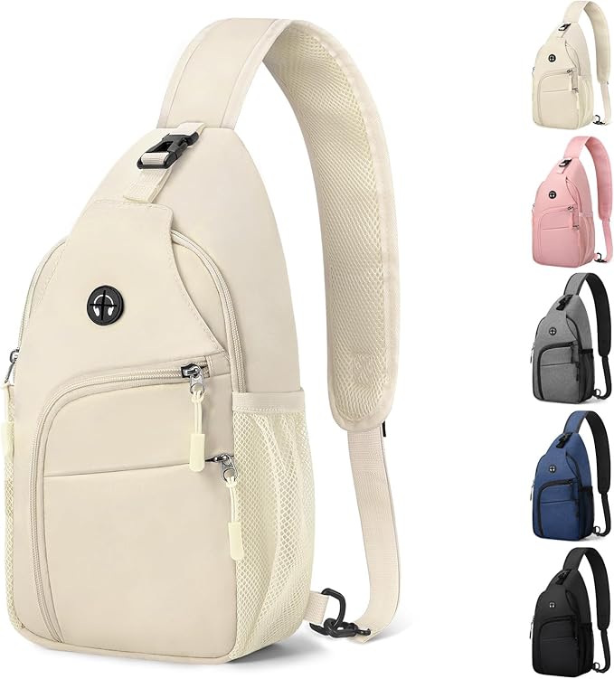 Pritent Crossbody Bags for Women Man Waterproof Sling Bag Backpack Trendy Casual Cross Body Bag with Convertible Shoulder Strap Chest Bag for Camping Hiking Travel Essentials (Ivory, Large)