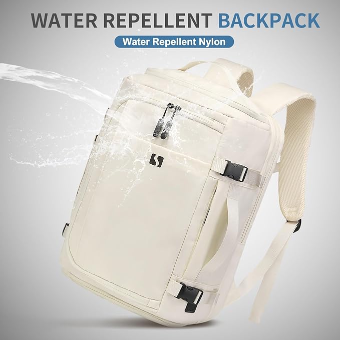 35L Travel Backpack 17" Laptop Backpack W/USB-C Port, Expandable Carry-On Bag, TSA Flight Approved Water-Resistant for Business College, White