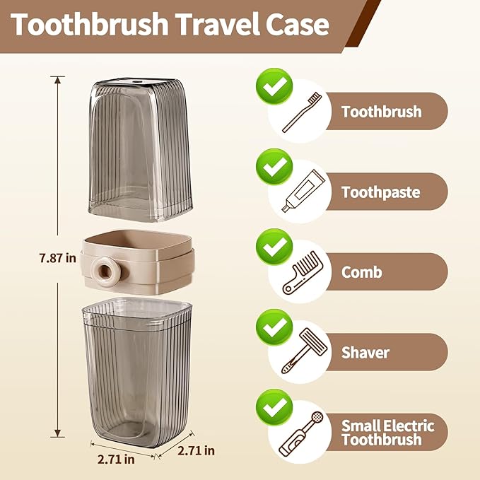2Pcs Toothbrush Travel Case & Travel Soap Holder Dish Tray, Portable Clear Toothbrush Holders with Cover Leakproof Bar Soap Holder for Traveling School Camping Business Trip Bathroom