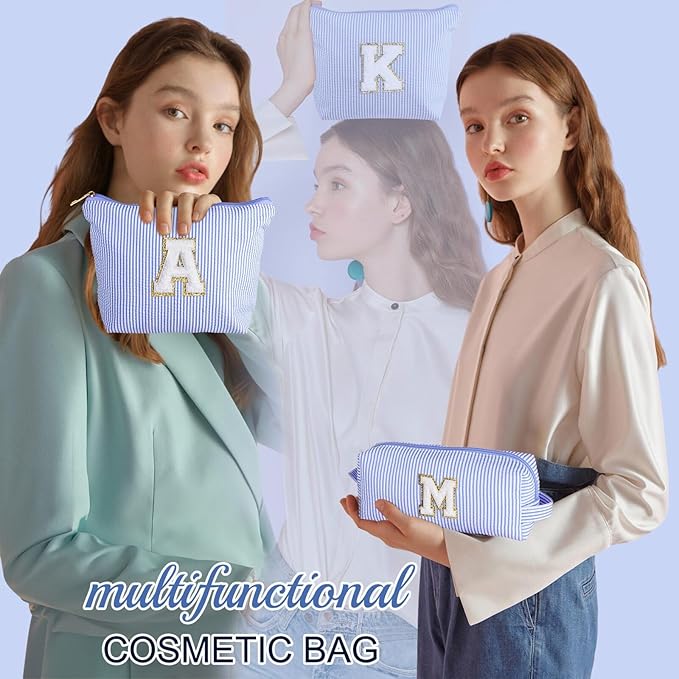 YOOLIFE Mothers Day Gifts for Mom Birthday Gifts for Teen Girls Kids Initial Makeup Bag | Travel Makeup Bag Toiletry Bags | Gift for 3 4 5 6 7 8 9 10 11 12 13 Year Old Girl Blue K