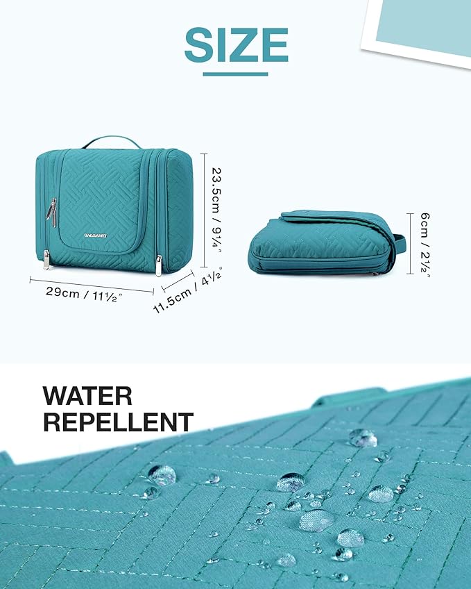 BAGSMART Atlas Travel Toiletry Bag for Women, Hanging Toiletry Bag with Hook, Travel Cosmetic Makeup Bag Travel Organizer for Accessories, Shampoo, Full Sized Container, Toiletries,Blue-Medium