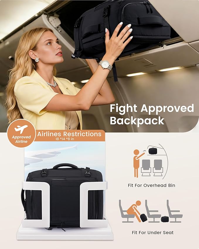 LOVEVOOK Travel Backpack for Women & Men, 40L TSA Approved Carry On Backpack with 3 Packing Cubes, Waterproof Weekender Overnight Bag, Business Travel Essentials, Beige-Black-Orange
