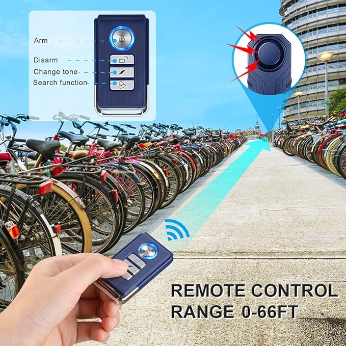 WSDCAM 113dB Bike Alarm Wireless Anti Theft Vibration Motion Sensor Vehicle Security Alarm System Waterproof Motorcycle Alarm Bicycle Alarm with Remote - Blue