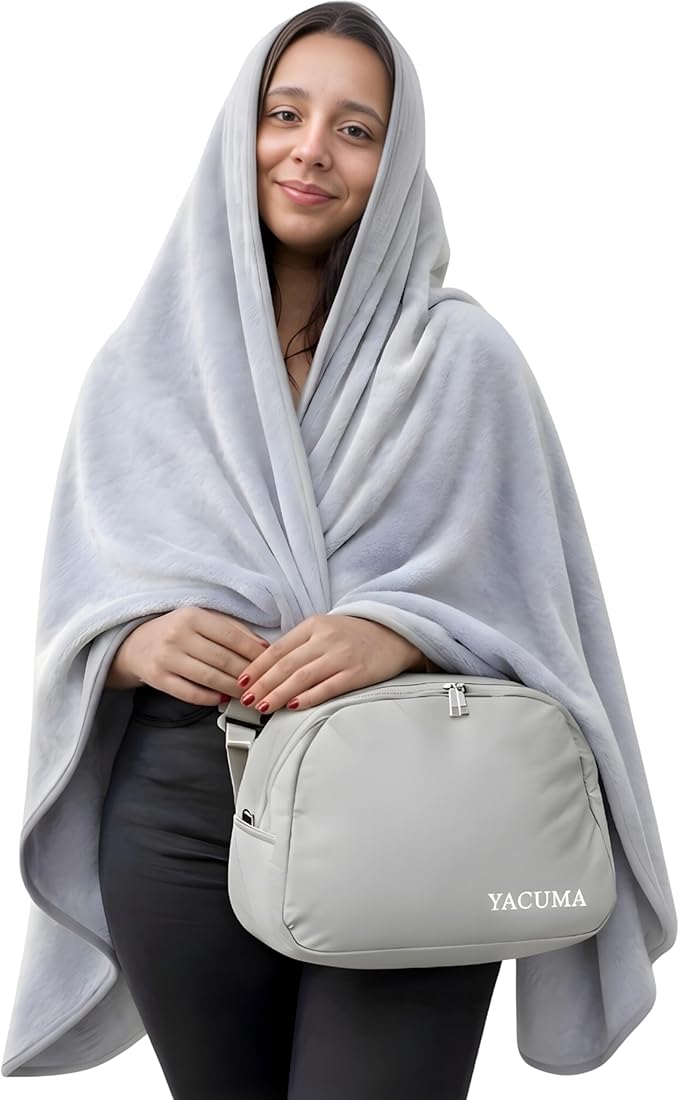 Travel Blanket Airplane – Ultra Soft Flannel 40”x60”, Compact & Lightweight with Organizer Bag, Cozy Travel Blanket for Flights, Road Trips, and Home Comfort