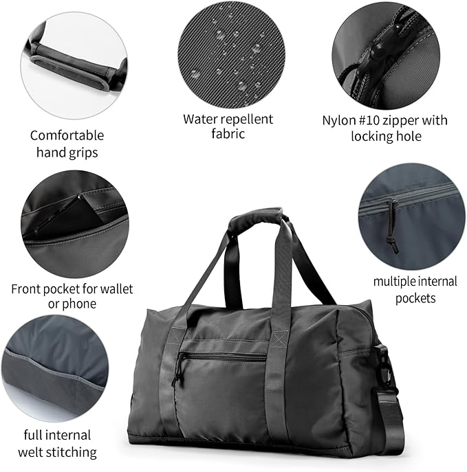 Travel Duffle Bag,Sport Gym Bag for Men And Women with Wet Pocket,Weekender Bag Carry On Tote Bags for Airplane (Black, M)