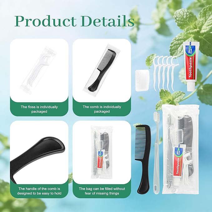 Travel Toothbrush Kit Bulk, Toothbrush Toothpaste Set, Hygiene Kit Bulk with Floss Picks, Comb, Protective Case, Individually Packaged, Suitable for Home, Travel, and Hotels (30-Pack)