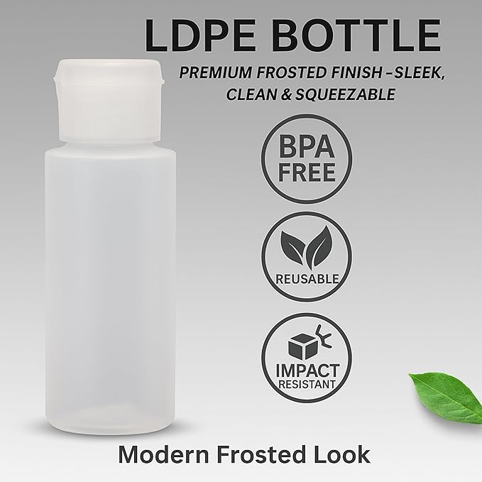 2oz 8-Pieces TSA Approved Translucent Squeeze Bottles with Flip Cap & Extra Screw Caps, Leak Proof, FDA Compliant. Safe for Premium Costmetic, Shampoo, Conditioner DIY projects and Camping.
