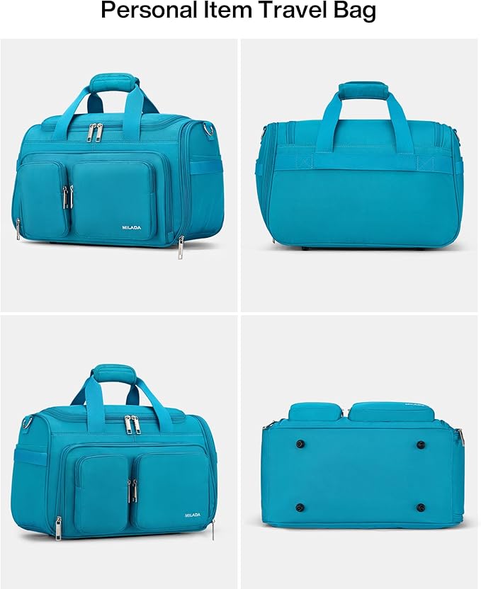 MILADA Underseat Carry On Luggage Bags for Travel Lightweight Foldable Carry On Bags for Airplanes Small Duffle Bag for Men Women TSA Approved Underseat Bag Travel Tote Bags, Caribbean Blue