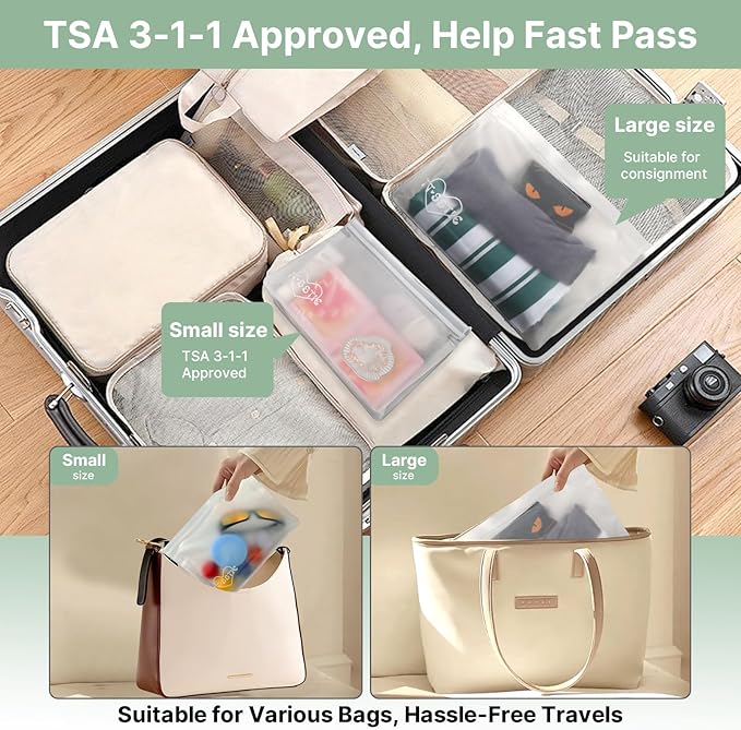 8 Pack Clear Toiletry bags, TSA Approved Quart Size Zipper Bags, PEVA Material BPA Free Leakproof Travel Makeup Cosmetic Bags, Carry on Airport Airline Compliant Bags for Wome&Men