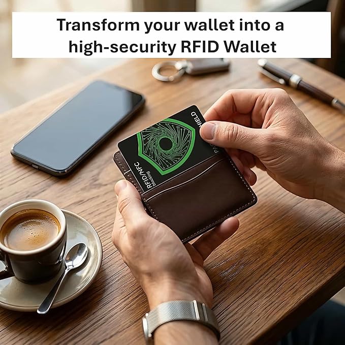 PACIFIC SHIELD RFID Blocking Card (4 Pack) - Secure your Wallet - Premium Protector for Credit Card, Debit Card, ID and Passport - NFC Blocker Travel Defender