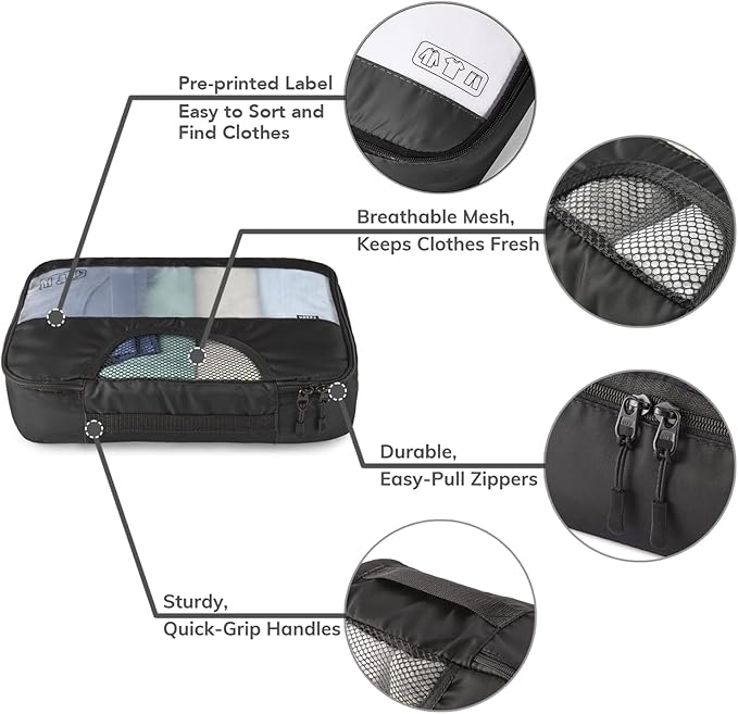 Veken 10 Set/8 Set Packing Cube for Travel Essential,Suitcase Organizer Bag in 4 Sizes,Carry-On Luggage Accessories with Laundry&Toiletry Bag, Airplane Must-Have,Road Trip&Camp Gift for Men(Pack of 2)