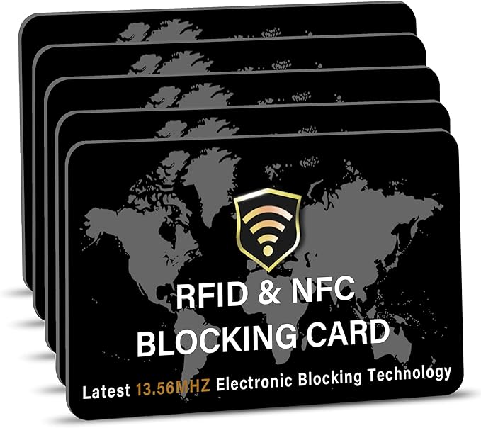 SaiTech IT 5 Pack RFID Blocking Card, Slim Protector for Entire Wallet, Purse, and Debit Credit Cards from NFC Contactless Theft for Men & Women - World Map Black