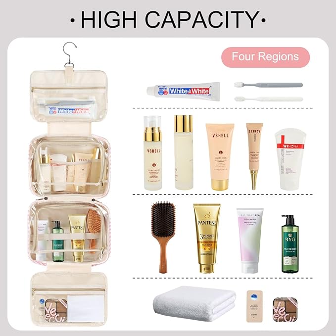 TOPEAST Hanging Toiletry Bag for Women - Travel Toiletry Bag Makeup Bag, Portable Toiletries Travel Bag and Cosmetic Bag, Airplane Travel Essentials - Letter C, Purple