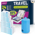 Vacuum Storage Bags for Travel, 24 Pack (6L+6M+6S+6XS) Vacuum Seal Bags with Wireless Rechargeable Electric Pump, Travel Essentials Space Saving Bag for Clothes, Luggage, Carry-on Suitcase, Backpack