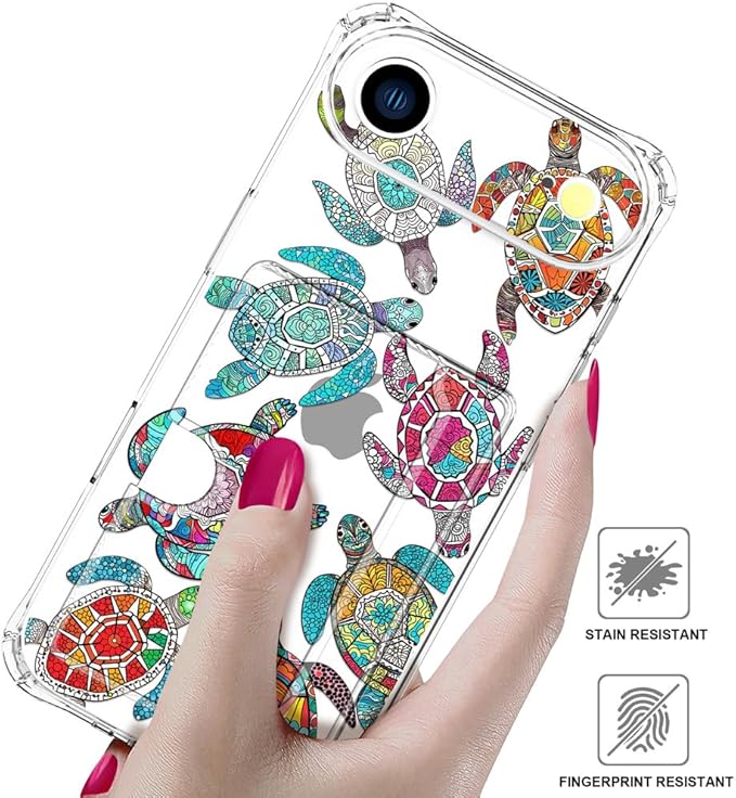 Compatible with iPhone 17 Air Case Card Holder for Women Cute Design,Wallet Phone Cases Transparent Cool Kawaii Protective (Clear Sea Turtles Animal Tribal)
