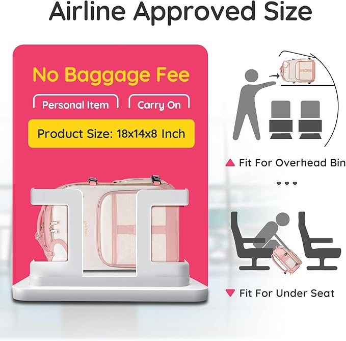 Taygeer Kids Travel Backpack for Airplane, Small Travel Backpack for Girls with Luggage Tags & Water Bottle Pocket, Underseat TSA Approved Airline Personal Item Bag for Women Teens Girls School, Pink