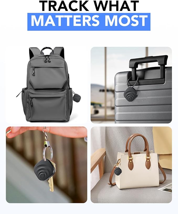 2026 Air Tracker Tags Item Locator for Android & iOS Bluetooth Tracker Smart Tags Compatible with Apple Find My (iOS) & Google's Find Hub(Android) for Keys, Luggage, Wallet, Vehicles Black (4 Pack)