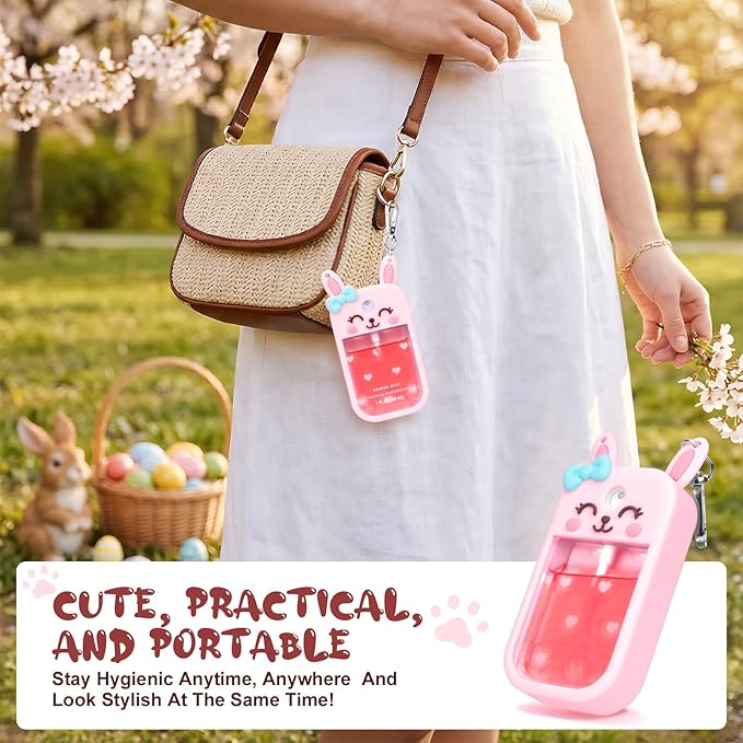 Metyond Rabbit Silicone Case for Touchland Hand Sanitizer Spray with Keychain, Compatible with Power Mist or Glow Mist 1 FL OZ/30ML for Touchland Case, Cute Travel Case for Easter Gifts (1 Pcs Pink)