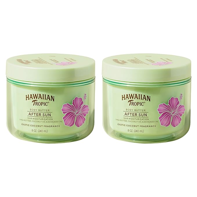 Hawaiian Tropic After Sun Body Butter with Coconut Oil, Beach Essentials, Tan Extender Lotion, 8oz each, Twin Pack (Pack of 2)