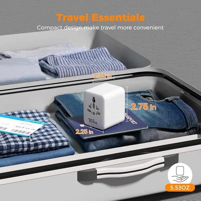 TSIM Universal Travel Adapter 35W 10A | 2 USB-A, 2 USB-C Ports Fast Charging PD 3.2 All in One International Power Adapter Plug USA EU UK AU JP Quick Wall Charger Worldwide Travel Essentials CE RoHS