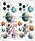 Compatible with iPhone 16 Pro Case Card Holder for Women Cute Design,Wallet Phone Cases Transparent Cool Kawaii Protective (Clear Astronaut Space Planets)