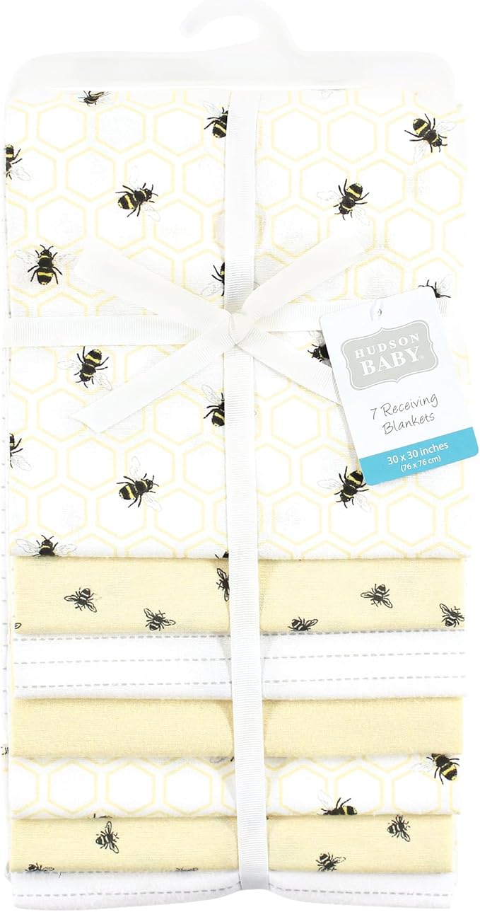 Hudson Baby Unisex Baby Cotton Flannel Receiving Blankets Bundle, Honey Bee, One Size