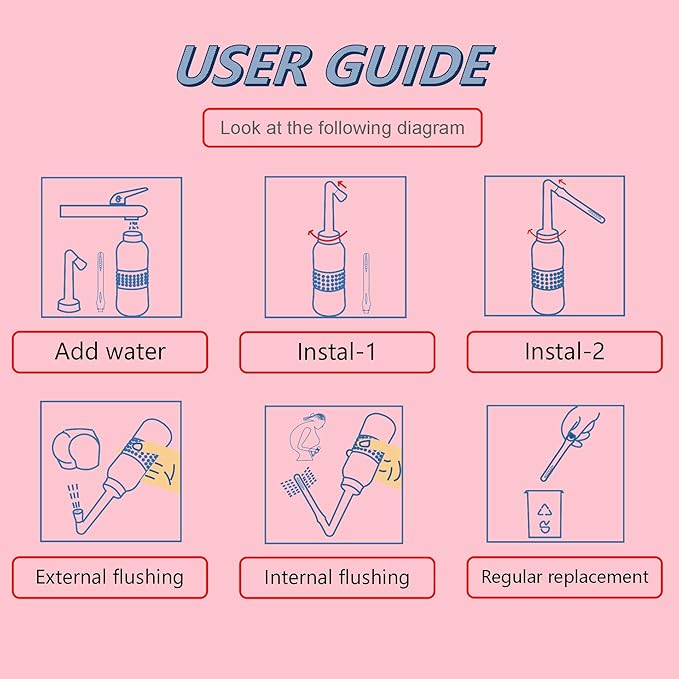 2PCS-Pack 2IN1 Intimate Wash for Women,2 Nozzle（Short+Long）,Portable Bidet Travel Bidets with Waterproof Cap + Storage Bag,Peri Bottle for Postpartum Care (Pink+Green)