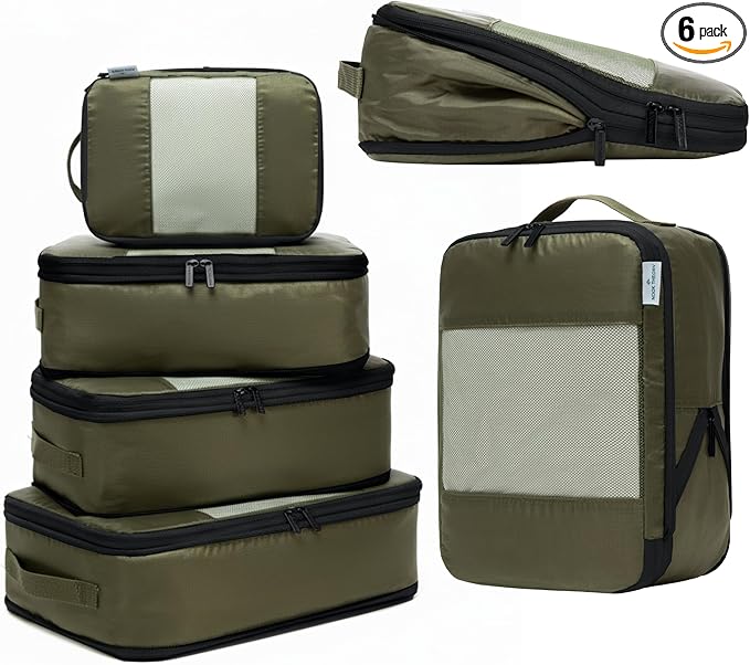 6-Pack Large Compression Packing Cubes for Travel - Lightweight Compression Packing Cube Set, Water-Resistant Luggage Organizer Bags & Suitcase Organizers, Travel Cubes for Carry-On, Checked Luggage