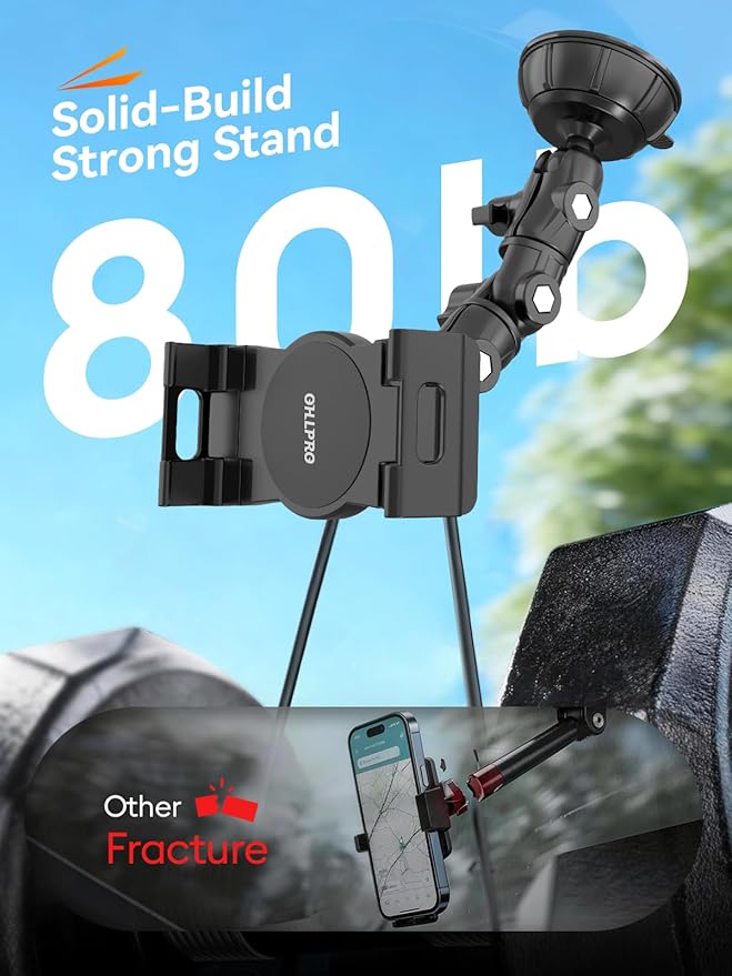 OHLPRO Heavy Duty Tablet Holder for Car Truck Dashboard Windshield, 360° Rotatable iPad Car Mount with Long Arm & Strong Suction Cup, Tablet Stand for iPad Pro 12.9 Air Mini Galaxy Tab 4.7-13”