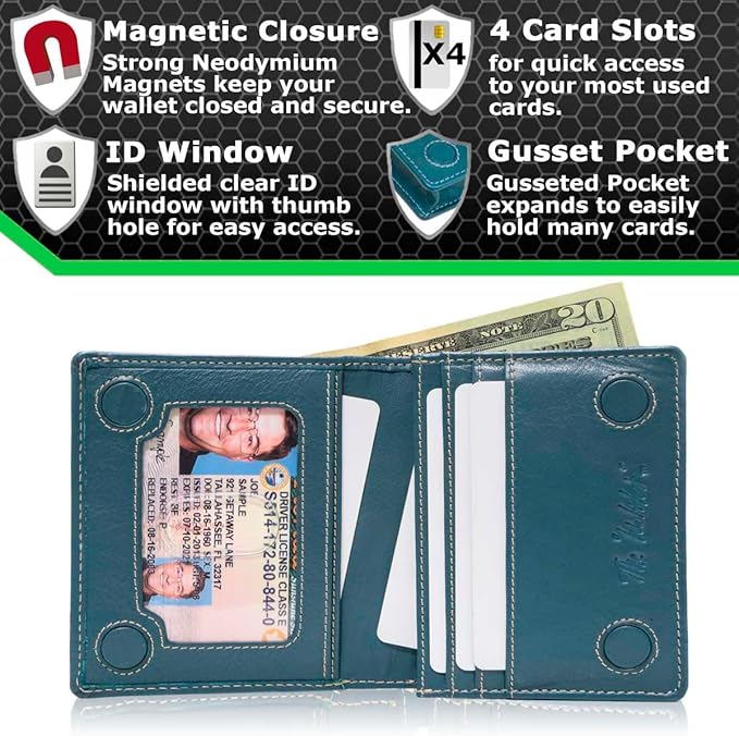 ID Stronghold Waltlet - RFID Blocking Bifold Wallet for Men with Magnetic Clasp - Blue