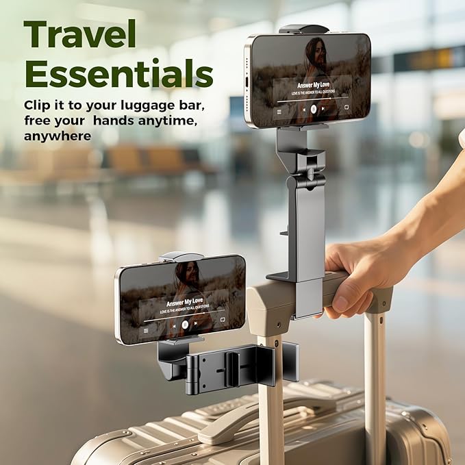 Airplane Phone Holder, Foldable Phone Holder for Airplane Seat Back Luggage Pole Desk 360° Rotation for Multi-Directional Viewing, Travel Essentials Holds Cell Phones (Black 1pcs)