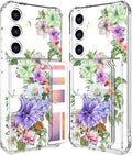 Compatible with Samsung Galaxy S24+ Plus / S25+ Plus Case Card Holder for Women Cute Design,Wallet Phone Cases Transparent Cool Kawaii Protective (Clear Impressive Flowers)