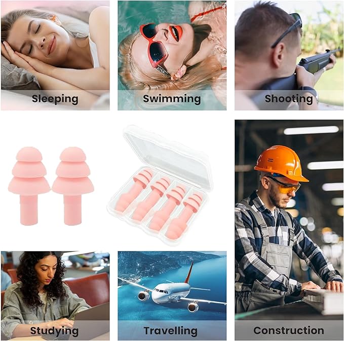 Earplugs for Sleep,Noise Canceling Ear Plug for Sleeping Swimming,4 Pairs Silicone Ear Plugs(Pink).