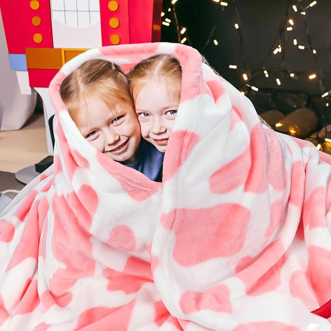 Twin Size Pink Blanket for Bed & Couch - Soft Plush Twin Blanket Lightweight Cozy Bed Throw, Cute Pink and White Boho Farmhouse Decor for Bedroom & Living Room, All Seasons 60" x 80"